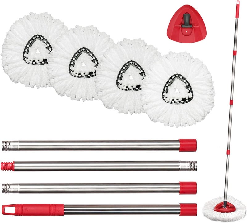 Qulable O-Cedar Spin Mop Replacement Head Set with Base and 30" to 58" Handle, Combo Set Includes 4 Pack Mop Refills - Image 1